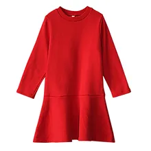 Детская и подростковая одежда для девочек от 4 до 12 лет, красная вспышка с длинными рукавами, осенне-зимнее платье модные однотонные Хлопковые Платья из тонкого флиса для девочек