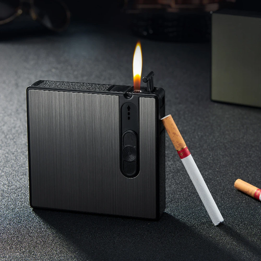 

Automatic Cigarette Case 16pcs Cigarette Capacity Can Mount Lighter Metal Cigarette Box for Men Smoking Nice Gift Dropshipping