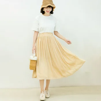 

Small fresh pleated skirts women 2020 new sweet age-reducing A-line long slim thin elastic waist skirts summer Z2179