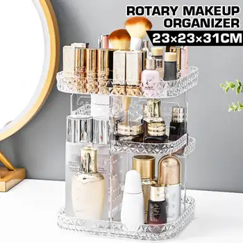 

23x23x31cm Women Transparent Makeup Organizer Makeup Storage 360° Rotating Large Capacity Removable Storage Box