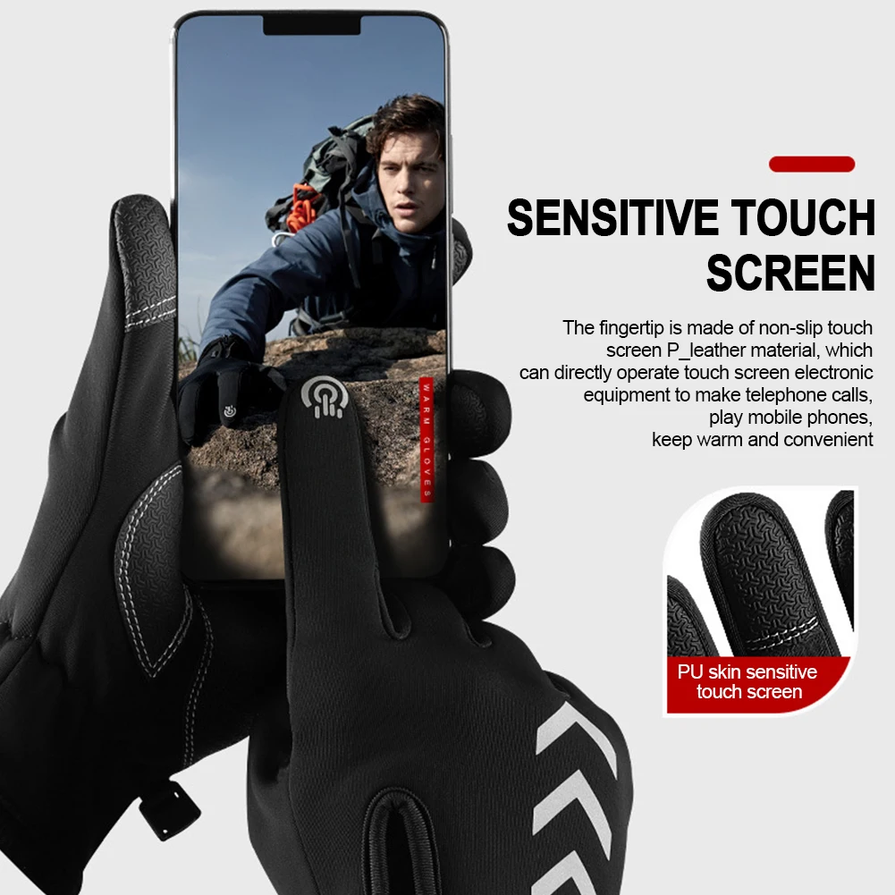 1Pair Anti Slip Keep Warm Solid Windproof Winter Full Finger Cycling Gloves Gift Fashion Bicycle Protection Outdoor Waterproof