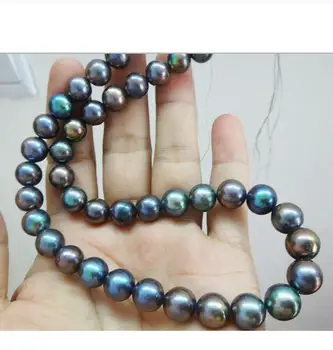 

Jewelry Free Shipping NEW 18'AAA 9-10MM TAHITIAN BLACK PEARL NECKLACE 925silver WHITE GOLD