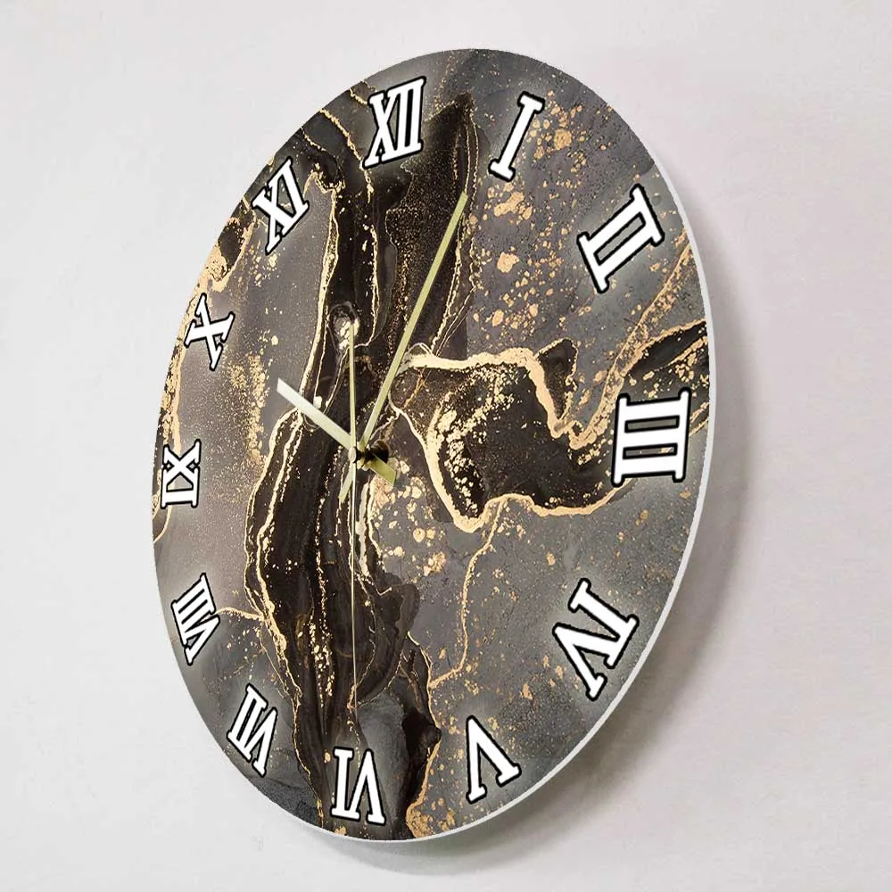 Luxury Abstract Fluid Art Painting Modern Design Wall Clock Black Gold Marble Printed Clock Silent Movement Watch For Bedroom 3