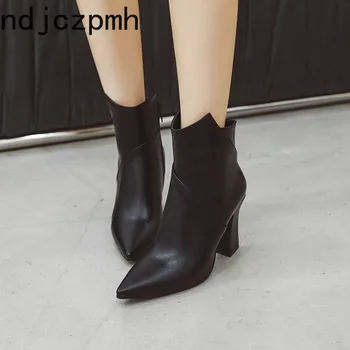 

Women's Boots The New Autumn And Winter fashion Pointed zipper Thick heel High heel Short tube Women's shoes plus size 32-48