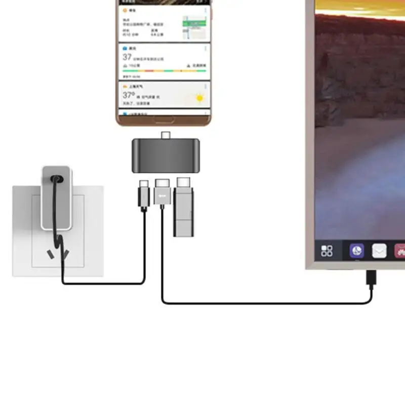 3 в 1 usb type C для PD/HDMI/USB3.0 адаптер 4K видео конвертер большой экран дисплей Поддержка 60 Вт для планшета ноутбука 65X23X10 мм