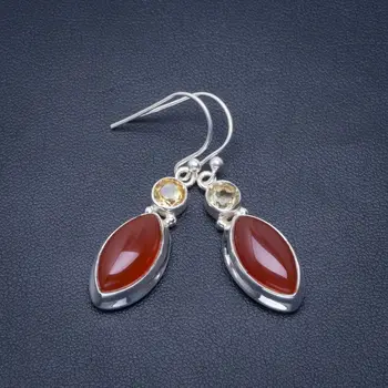 

Natural Carnelian and Citrine Handmade Unique 925 Sterling Silver Earrings 1.5" B2668
