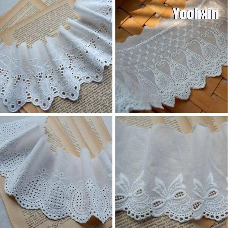 

Luxury cotton Embroidery flower white lace fabric trim ribbon DIY sewing bridal wide applique collar guipure dress wedding decor