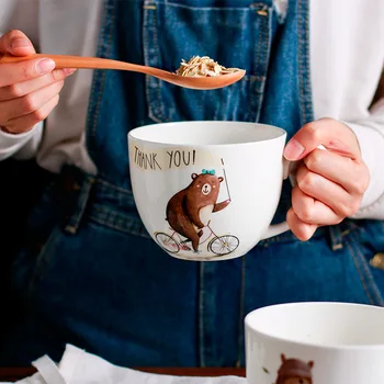 

Cute brown bear Large capacity ice cream water Cup Mugs 600ML Cups Cartoon Expression Design Ceramics Coffee Milk Cup