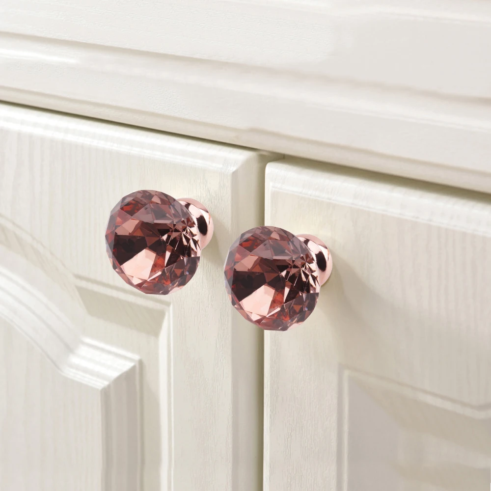Drawer Knobs Crystal Knobs and Handles Cabinet Knobs Rose Gold Diamond Shape Pull Handle for Kitchen Bedroom Wardrobe Cupboard