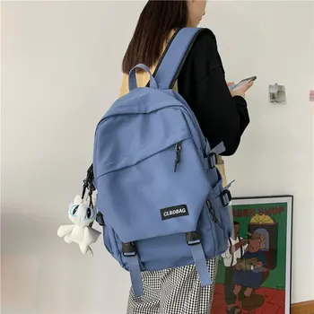 

Fashion Women Shoulder Bag Unisex College School Backpack Solid Color High Capacity Travel With Cute Pendant Boys Backpack 929
