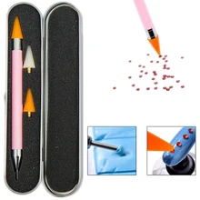 Dual-Ended Nail Art Wax Studs Beads Rhinestone Gems Crystal Jewel Diamond Stones Picker Dotting Pen Applicator Tool+2 Extra Wax
