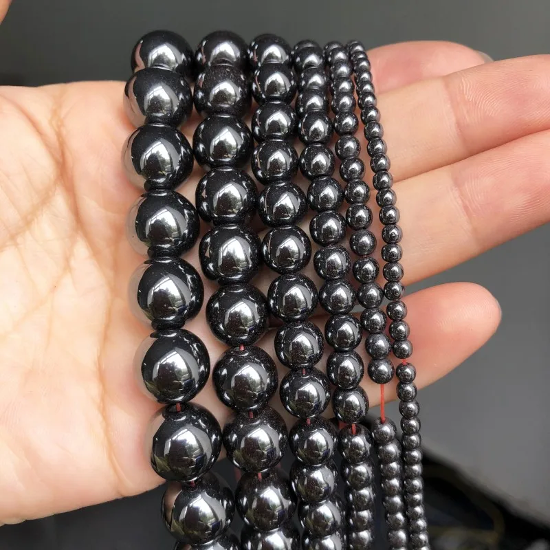 

Natural Black Hematite Stone Round Loose Spacer Beads For DIY Jewelry Making Bracelet Earring Accessories 15'' 2 3 4 6 8 10 12mm