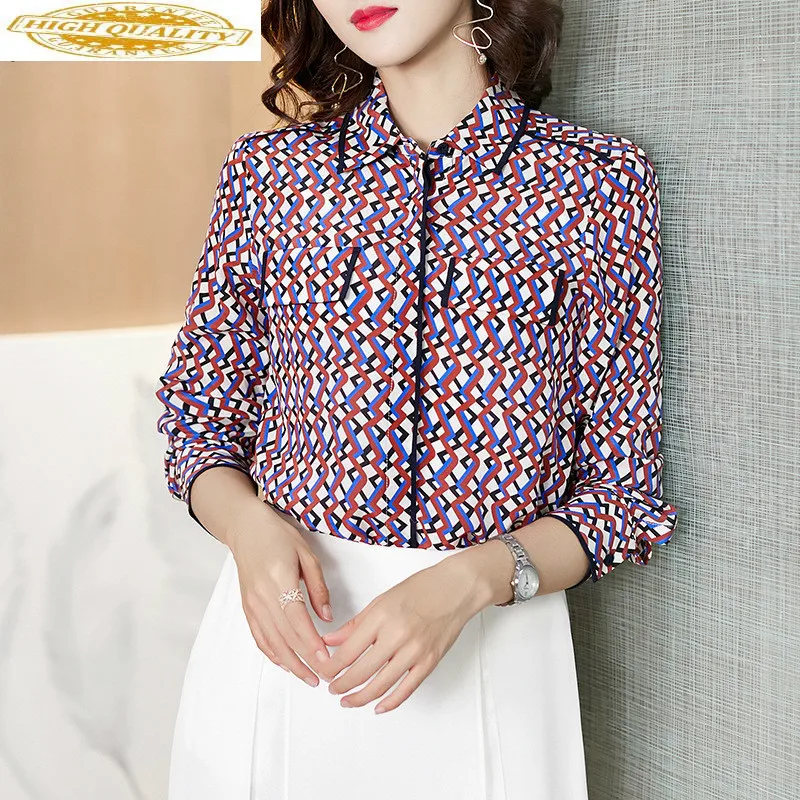 

Real Silk Shirt Womens Tops and Blouses Office Lady Women Tops Spring Autumn Vintage Blusas Mujer De Moda 2020 F1011 YY2606