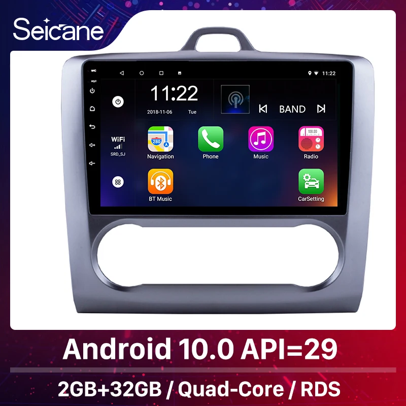 Seicane Автомобильный GPS навигатор Android 10 0 9 &quotдля 2004 2005 2006 2007 2008 2009 2010 2011 Ford Focus Exi AT Mirror