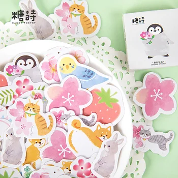 

45 pcs /Box Penguin Dog Cat Flowers Washi Paper Decorative Stickers Notebook Decoration