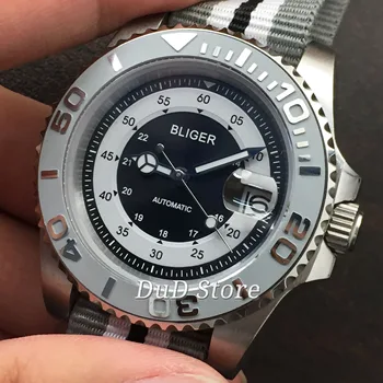 

Bliger 40mm gray ceramic bezel Nylon strap sapphire glass Automatic men Watch