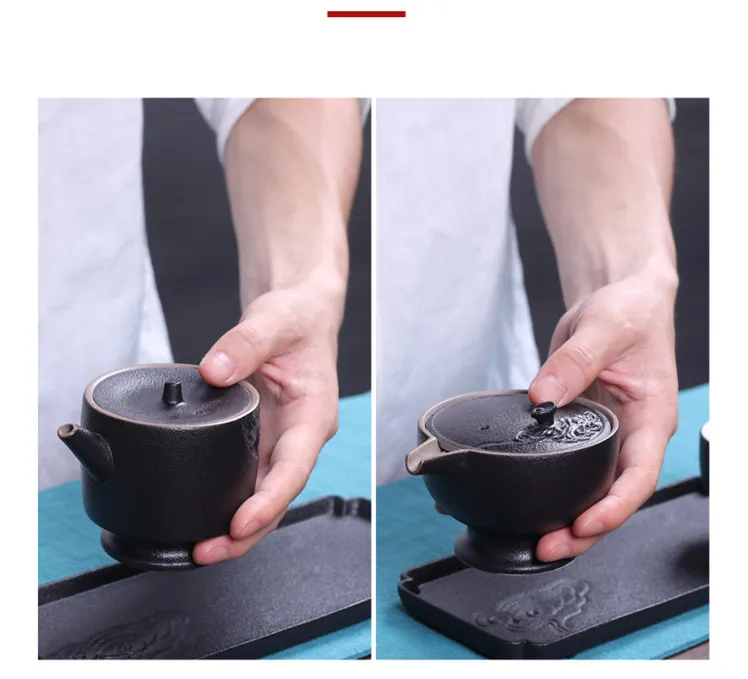 Ceramic Tea Set Double Insulation Stoneware Hand Grip Pot Teacups Tray Tea Can Set Bag Portable Bag Travel Black Tea Teaware