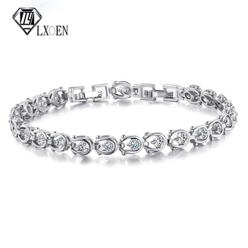 

LXOEN Fashion Hallow Round Zircon Charm Bracelet for Women White Gold Color Friendship Girl Bracelets Jewelry Gift