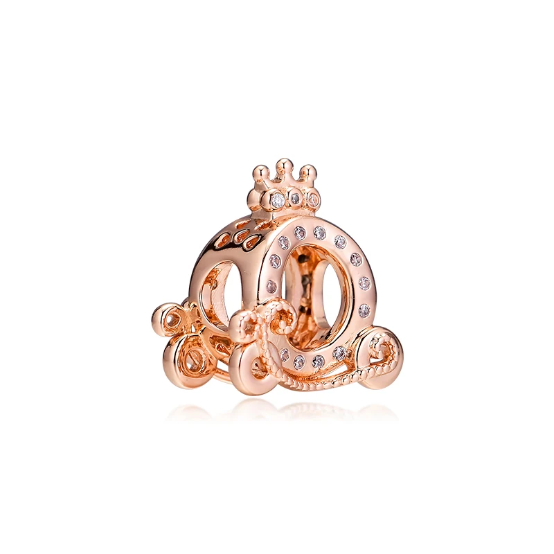 

925 Sterling Silver Bead Charm Rose Gold Crown Carriage Charms Fit Pandora Bracelet Europe Jewelry kralen PERLES QANDOCCI