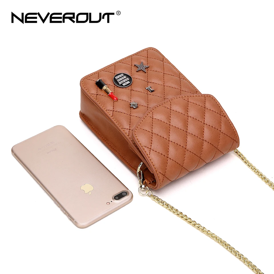 NEVEROUT мини-сумка для женщин Классическая решетка спилок кожа стеганая сумка через плечо для мобильного телефона кошелек для девочек сумка на плечо