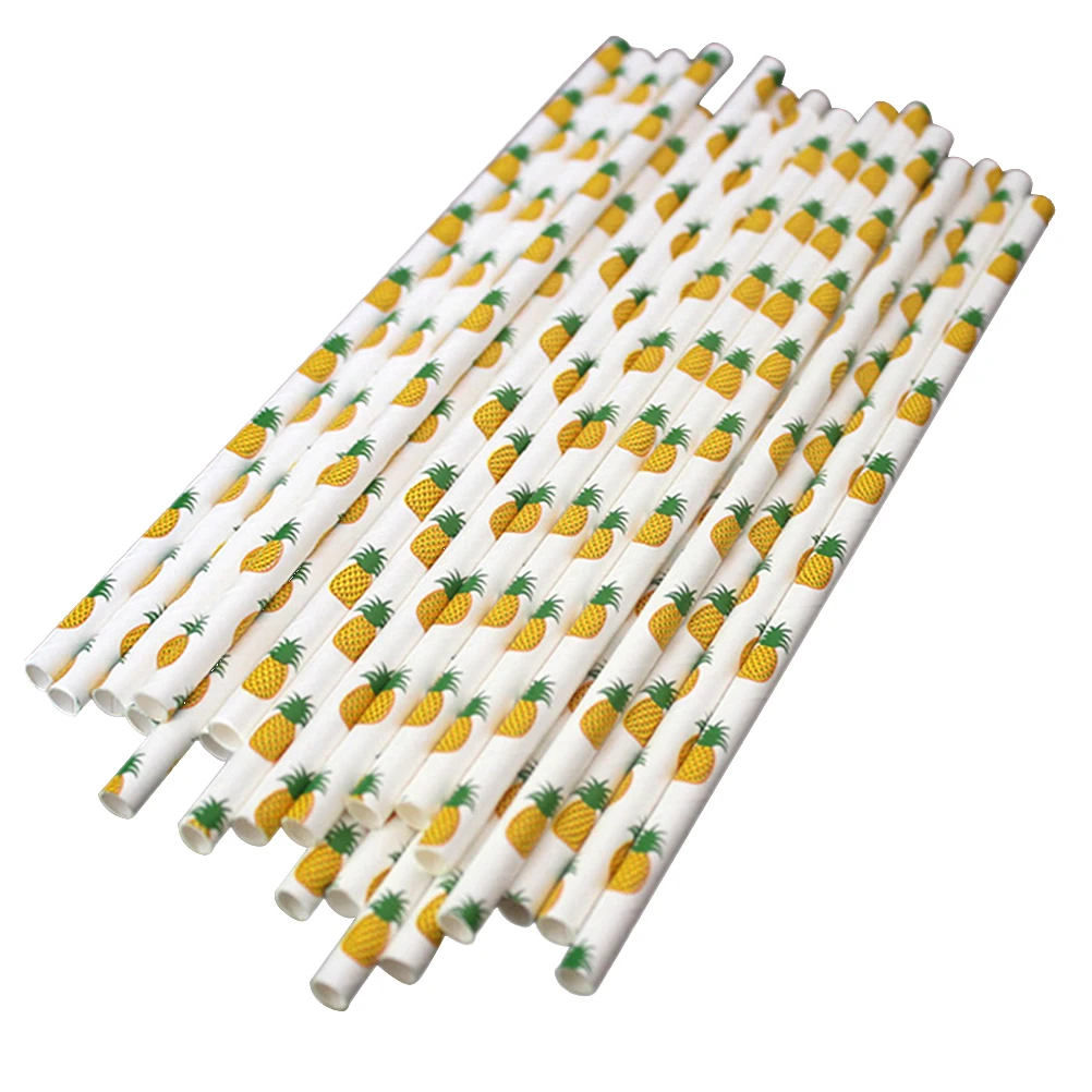 

200pcs Disposable Pineapple Paper Straw Fruit Decorative Drinking Straws Party Supplies
