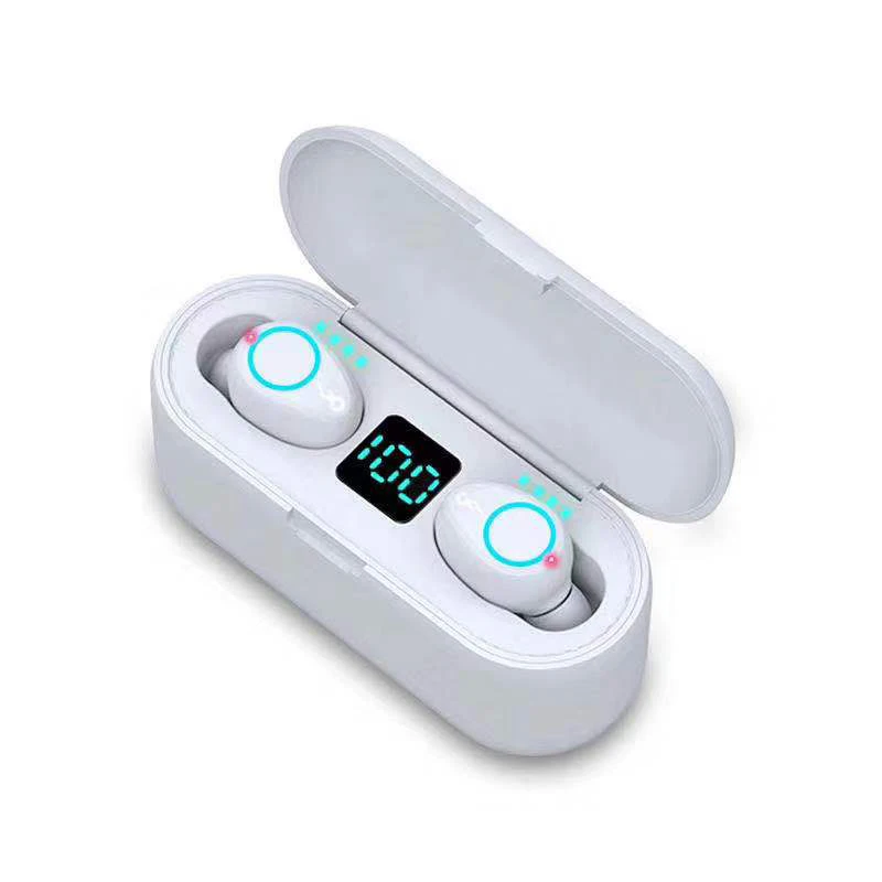White with 1200mah 5,0 Bluetooth беспроводные наушники F9 TWS беспроводные наушники Bluetooth светодиодный дисплей с 2000 мАч Внешний аккумулятор гарнитура с микрофоном - Цвет: White with 1200mah