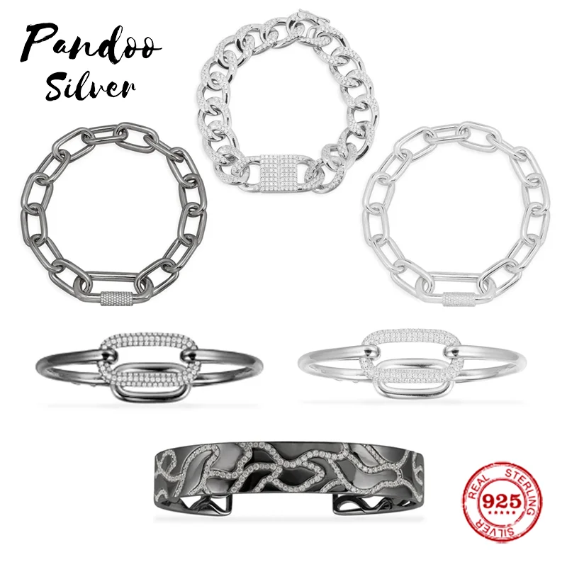 

S925 Sterling Silver Jewelry 1:1 Copy,Camouflage Open Cuff,White Chain Link Bangle,High Quality Exquisite Craft Jewelry