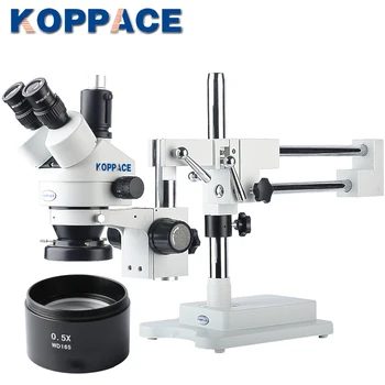 

KOPPACE 3.5X-45X Trinocular Zoom Stereo Mobile phone repair Microscope 10X Eyepieces Includes 0.5X Objective,144 LED Ring Light