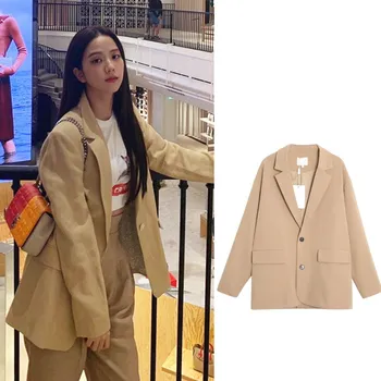 

kpop Blackpink jisoo same women Loose British style Coat Elegant solid color jacket female autumn fashion long sleeves jackets