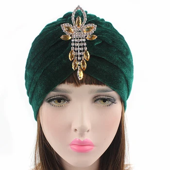 

NEW Luxury turban Head wrap hat with beaded pendant women Headwear Indian Hat Muslim Chemo Cap