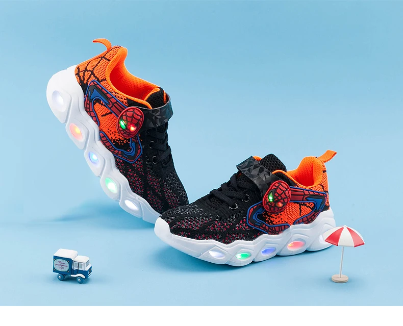 TuYao Boys Luminous Shoes Girls Glowing Spiderman Shoes Toddler Casual Bright Sneaker LED light up soft shoes for big kids