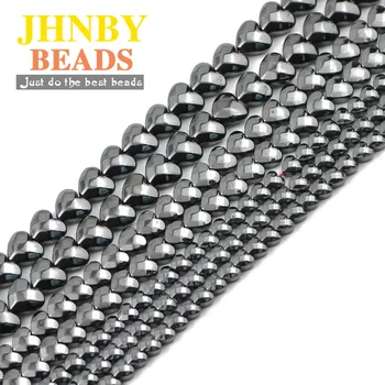 

JHNBY Faceted Peach heart Black Hematite Natural Stone 4/6/8mm DIY spacer Loose beads for Jewelry bracelets Making accessories