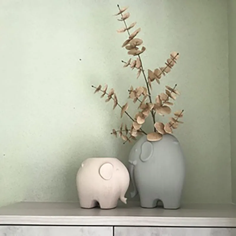 

Home Living Room Decoration Ceramics Elephant Vase Tabletop Flower Arrangement Home Decor Simulation Plastic Flower Vases