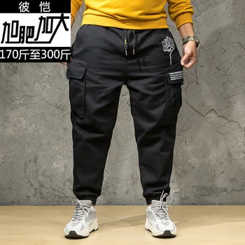 

qiu Men Plus Fat Plus Size Youth Letter Beam Foot Tooling Elastic Force Leisure Pants Extra Large Size Tide
