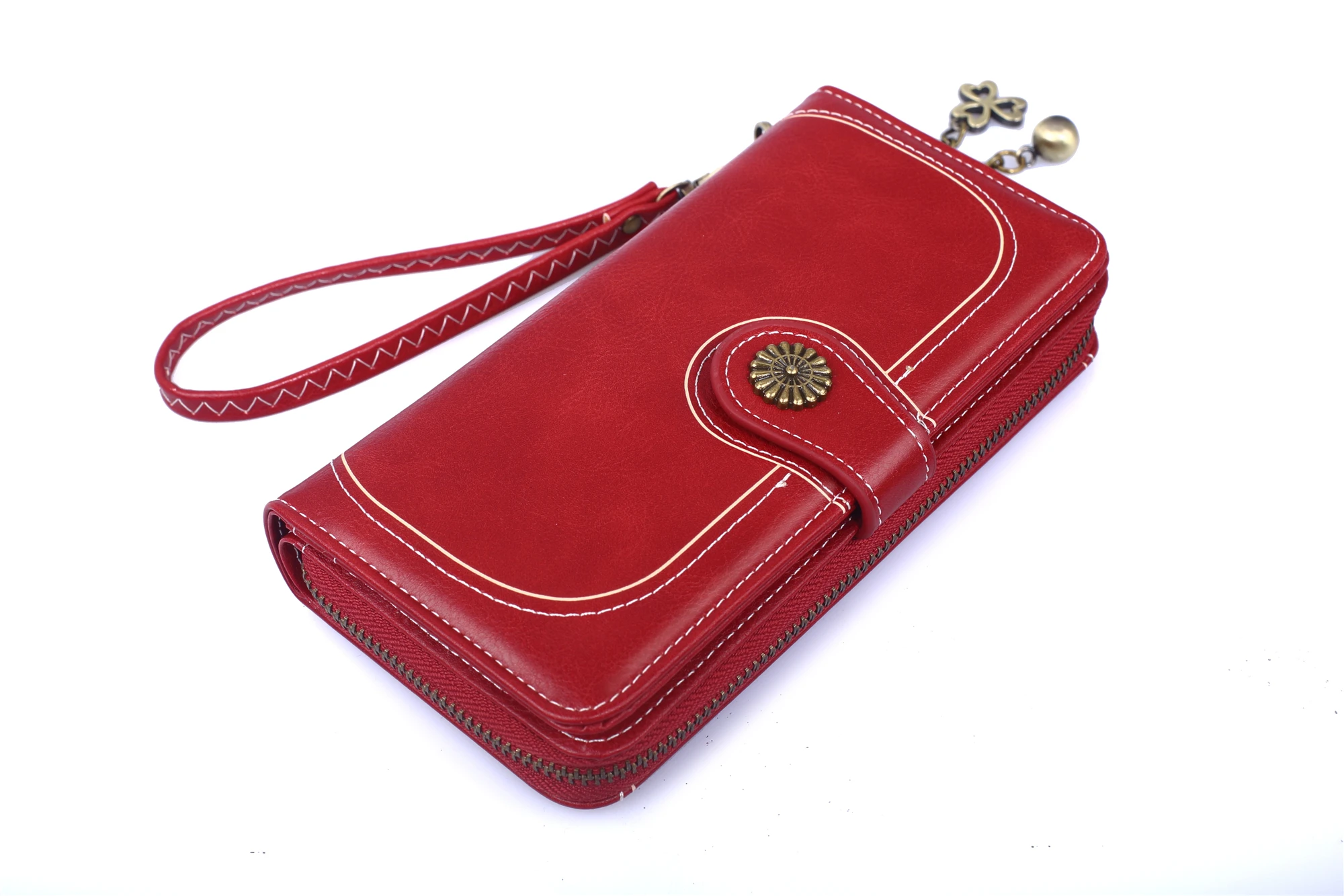 

2019 Hot Selling Oil Zipper Wallet Women's Oil Wax Skin Mobile Bag Three fold Long Handbag Card Bag