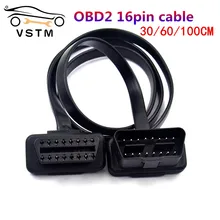 

New Arrival 30/60/100CM Flat+Thin 16 Pin Socket OBD OBDII OBD2 16Pin Male To Female Car Scanner Extension Cable 8Core Connector