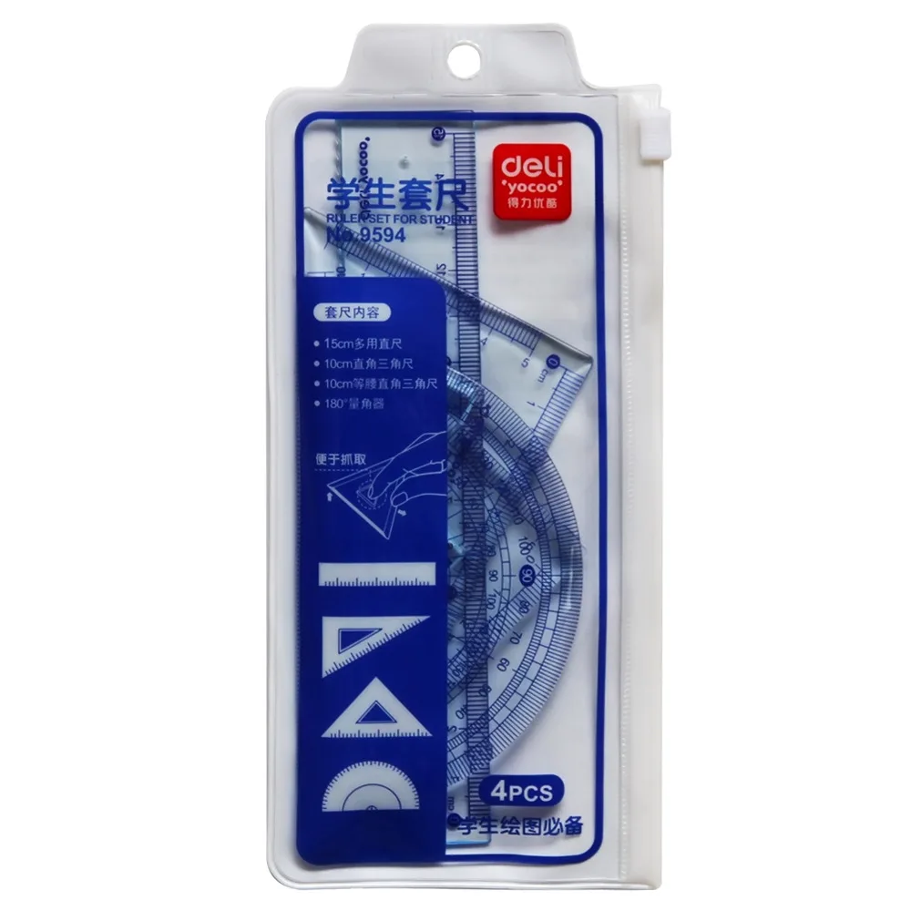 

Deli 9594 Ruler Sets Students Mapping Ruler Triangle Ruler + Protractor Stationery Supplies