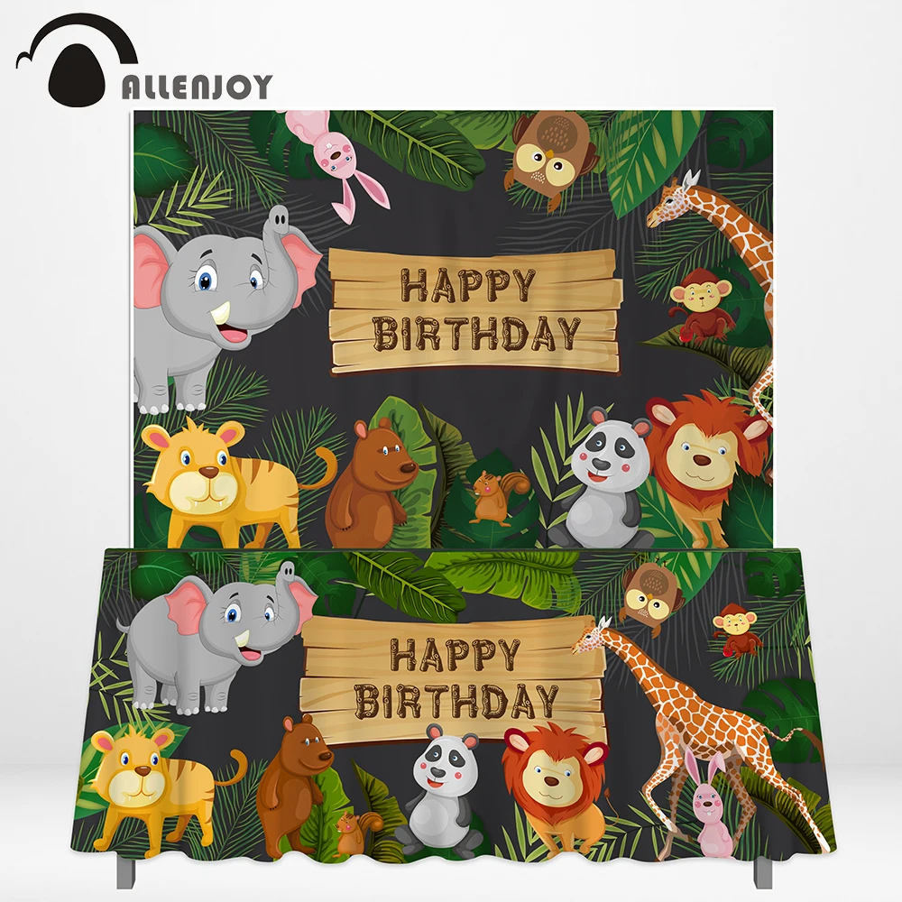 

Allenjoy birthday background animals jungle party kids decoration banner tablecloth photography backdrop photocall photozone