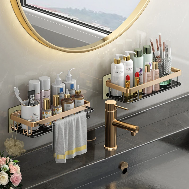 Bathroom Shelves Without Drilling RustProof Aluminum Shower Wall Shelf  Shampoo Towel Holder Bathroom Organizer Accessorie - AliExpress