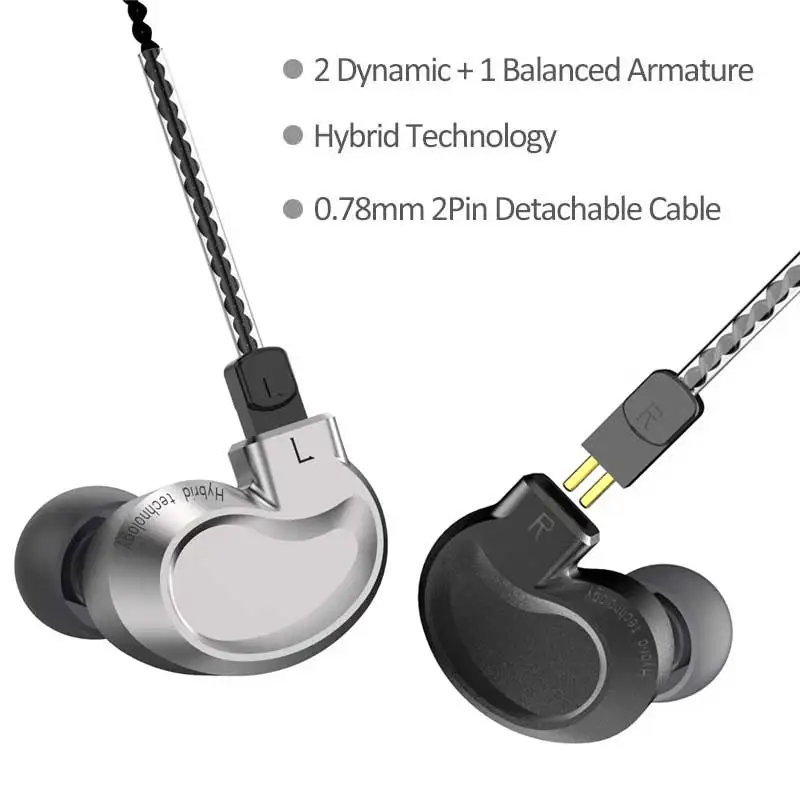 2 динамические+ 1 сбалансированные арматурные гибридные драйверы Hi-Fi стерео бас-вкладыши монитор наушники шумоизоляция со съемным кабелем K1