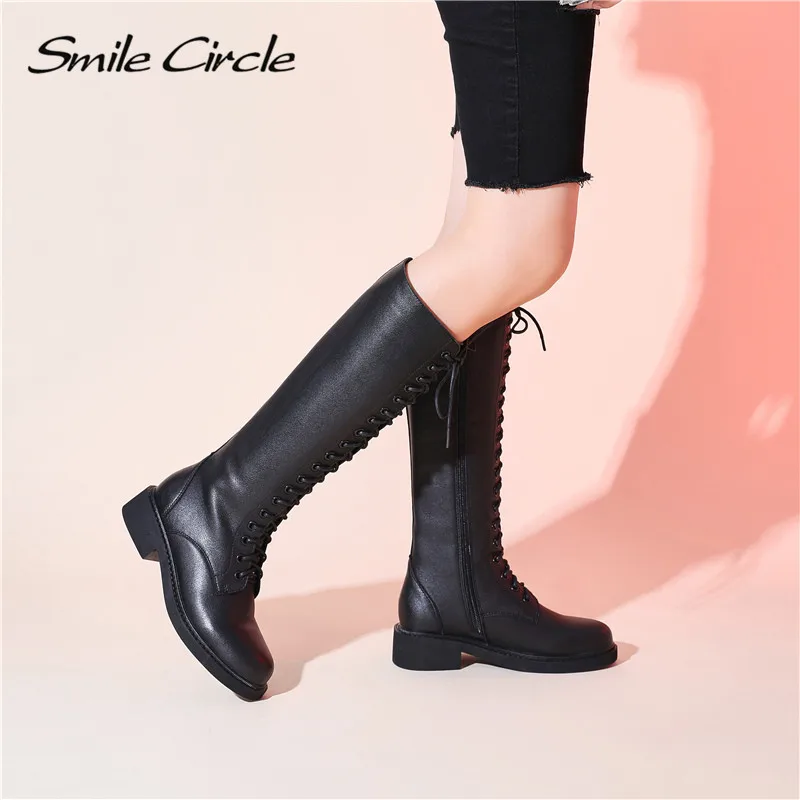 Женские сапоги до бедра Smile Circle черные длинные на молнии сбоку теплая зимняя