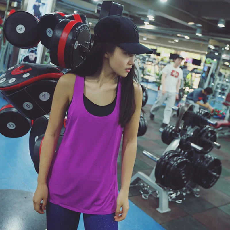 WANAYOU женские летние рубашки без рукавов с разрезом сзади для йоги футболка для фитнеса топ для бега дышащий Быстросохнущий Спортивный тренировочный жилет - Цвет: Фиолетовый
