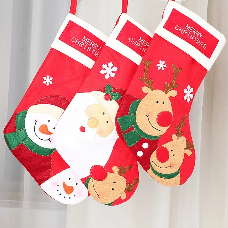 

1PC Christmas Stocking Santa Claus Elk Snowman Gift Candy Bag Xmas Tree Hanging Ornament