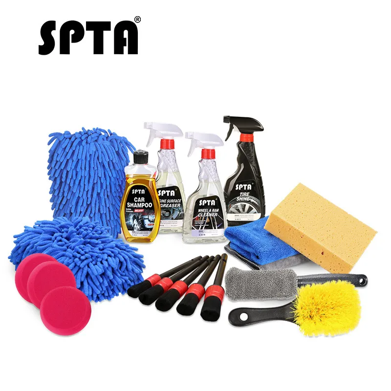 US $74.90 SPTA 19Pcs Car Washer Wash Cleaner Care Sets Car Shampoo Engine Surface Degrease Weel Ram Cleaner Tire Shine Car Clean Care Sets