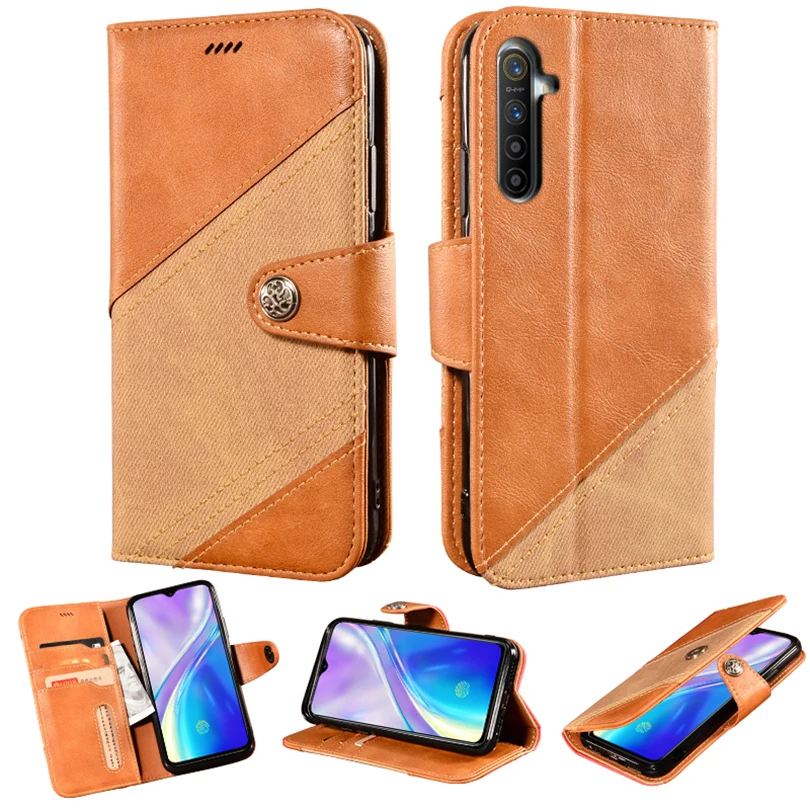 Чехол для Realme XT откидная кожаная задняя крышка противоударный Магнитный бампер