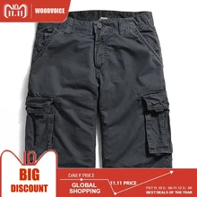 Летняя одежда, высокое качество, шорты-карго, повседневные хлопковые однотонные мужские рабочие шорты, много карманов, шорты до колен