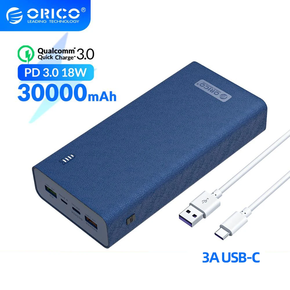 ORICO-Banco de energía portátil USB-C, 18W, PD, batería compacta, 20000mah, 30000mah, PD3.0, cargador para teléfono y tableta