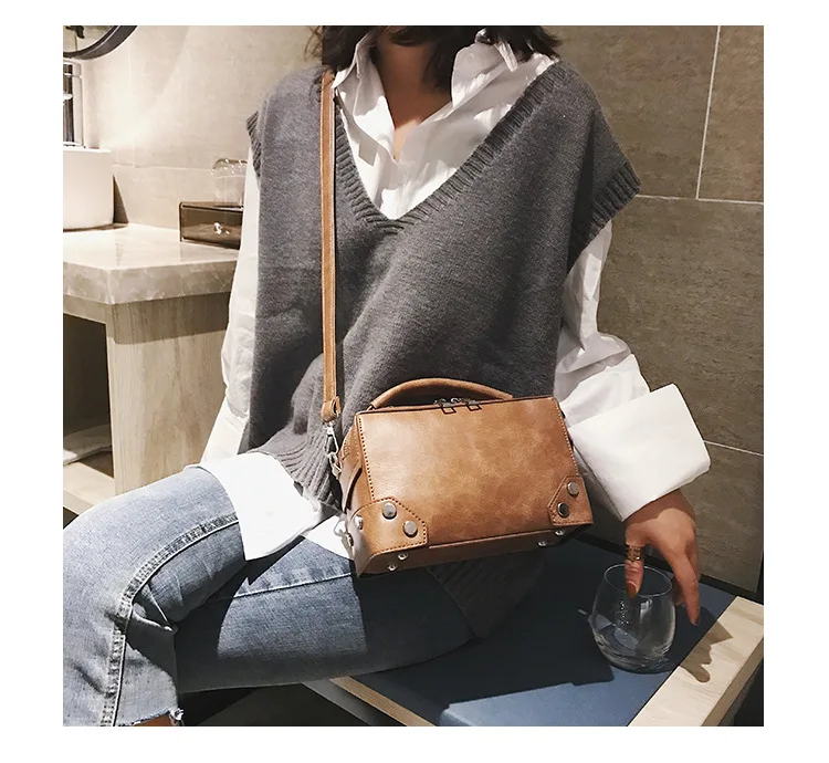 MJ Fashion Box Shape PU Leather Handbag Vintage Rivet Crossbody Bag 2019 New Casual Large Capacity Women Messenger Shoulder Bags (17)
