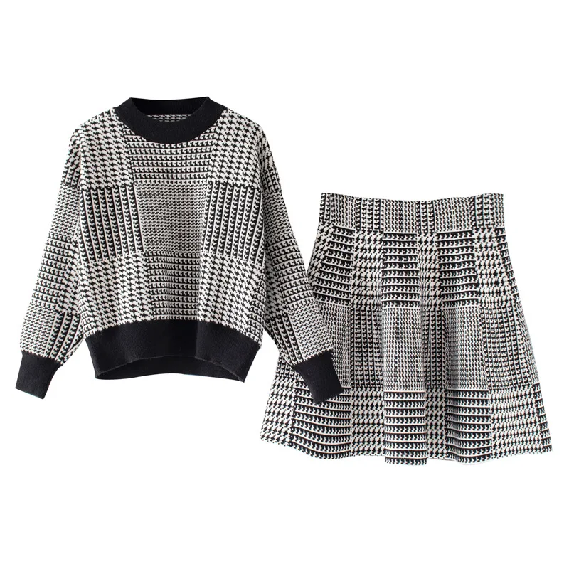 

2019 Autumn & Winter New Products Loose-Fit Long Sleeve Pullover Short Knitted Sweater Sweater + High-waisted Short Skirt Skirt