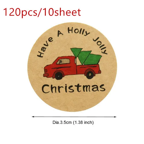 120 шт. веселые рождественские Стикеры из крафтовой бумаги Гирлянда Joy Truck Seal стикер рождественские DIY круглые бумажные этикетки Детские Канцелярские Стикеры s - Цвет: 120pcs 10sheet